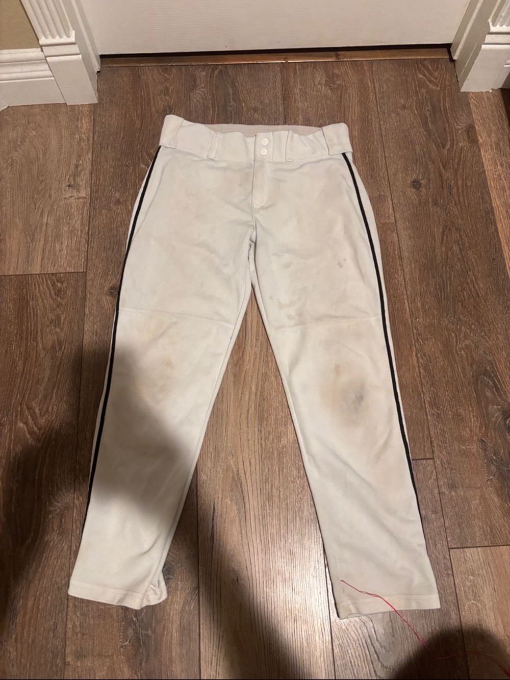 White Baseball Pants with Black Side Piping